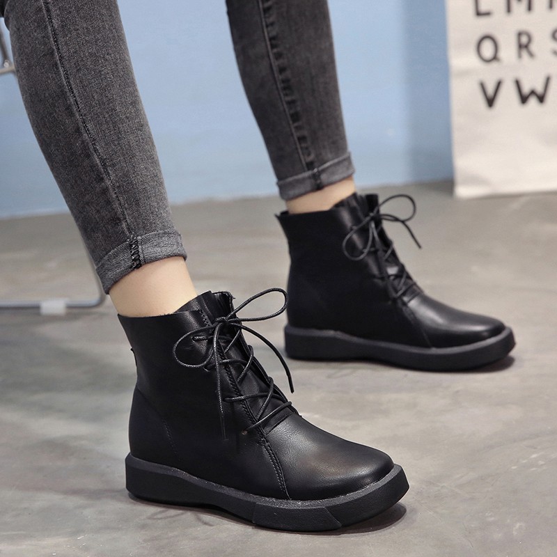 Womens Cool Short Punk Martin Boots Lace-up Military Combat Flat Shoes Fashion