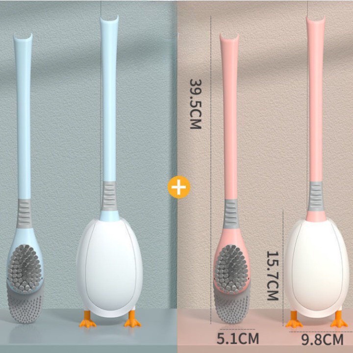 Cọ bồn cầu Toilet bằng silicone hình chú vịt kèm hộp đựng dán tường tiện dụng