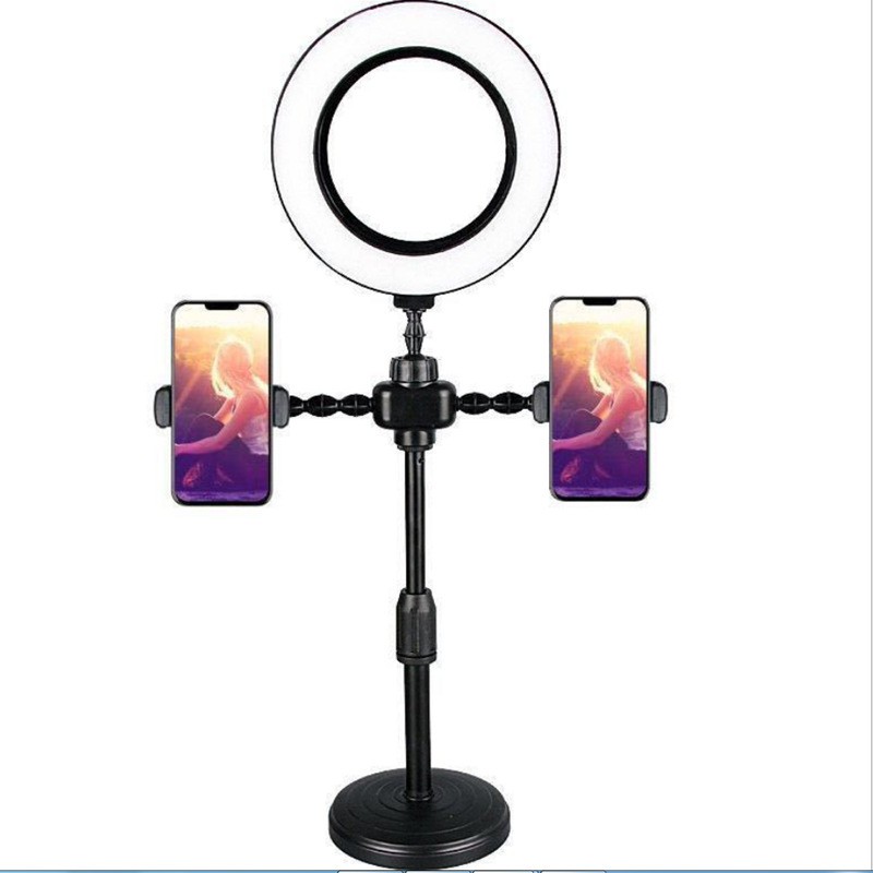 Đèn Livestream chuyên dụng WS-868, Size 16cm,kẹp 2 điện thoại, tùy chỉnh 3 chế độ màu