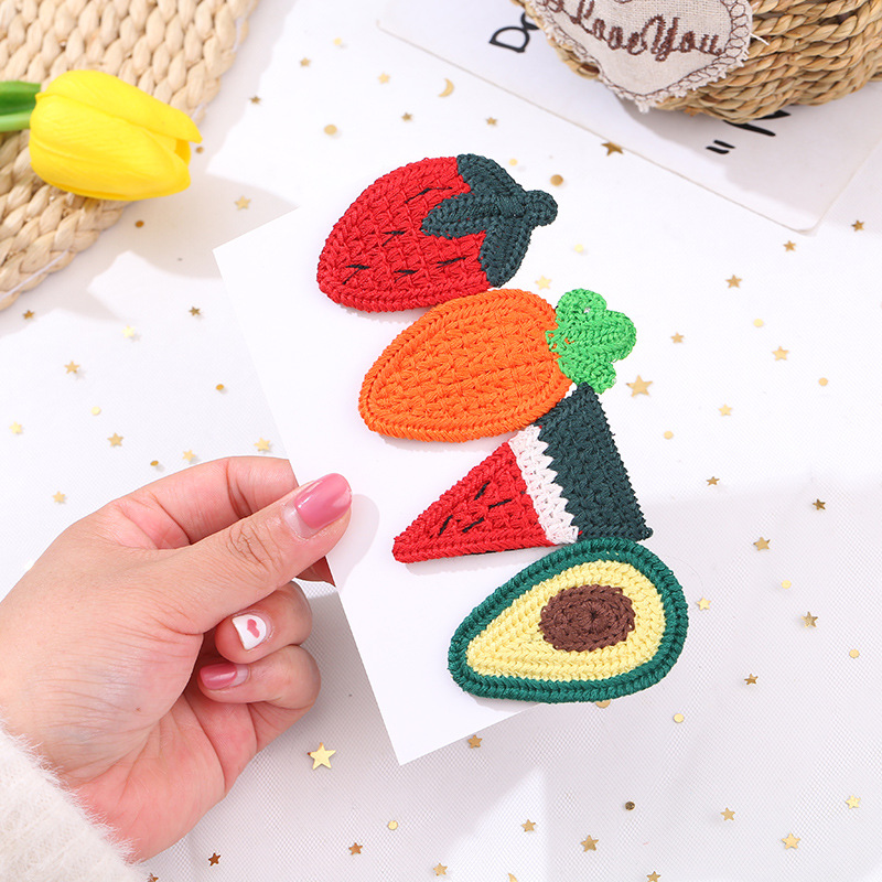 Kẹp tóc len dệt kim hình trái cây phong cách Hàn Quốc xinh xắn cho bé gái