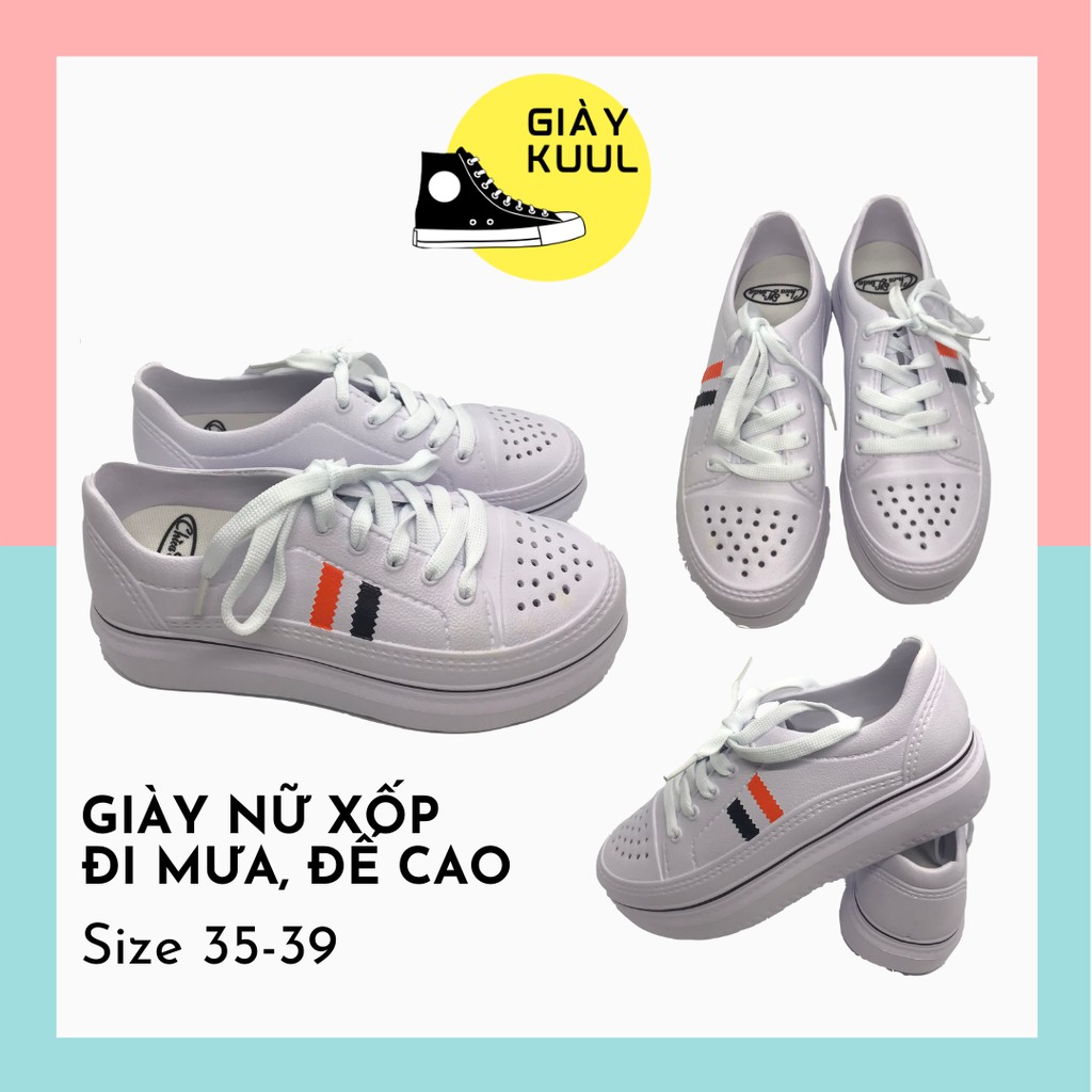 Giày xốp nữ đi mưa đế cao, màu trắng thời trang - Giày KUUL