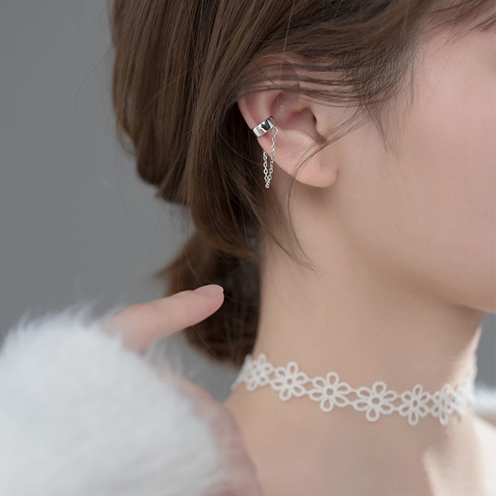 Khuyên Kẹp Vành Tai Bằng Hợp Kim Phối Dây Xích Màu Sắc Phong Cách Harajuku Hàn Quốc Cho Nữ