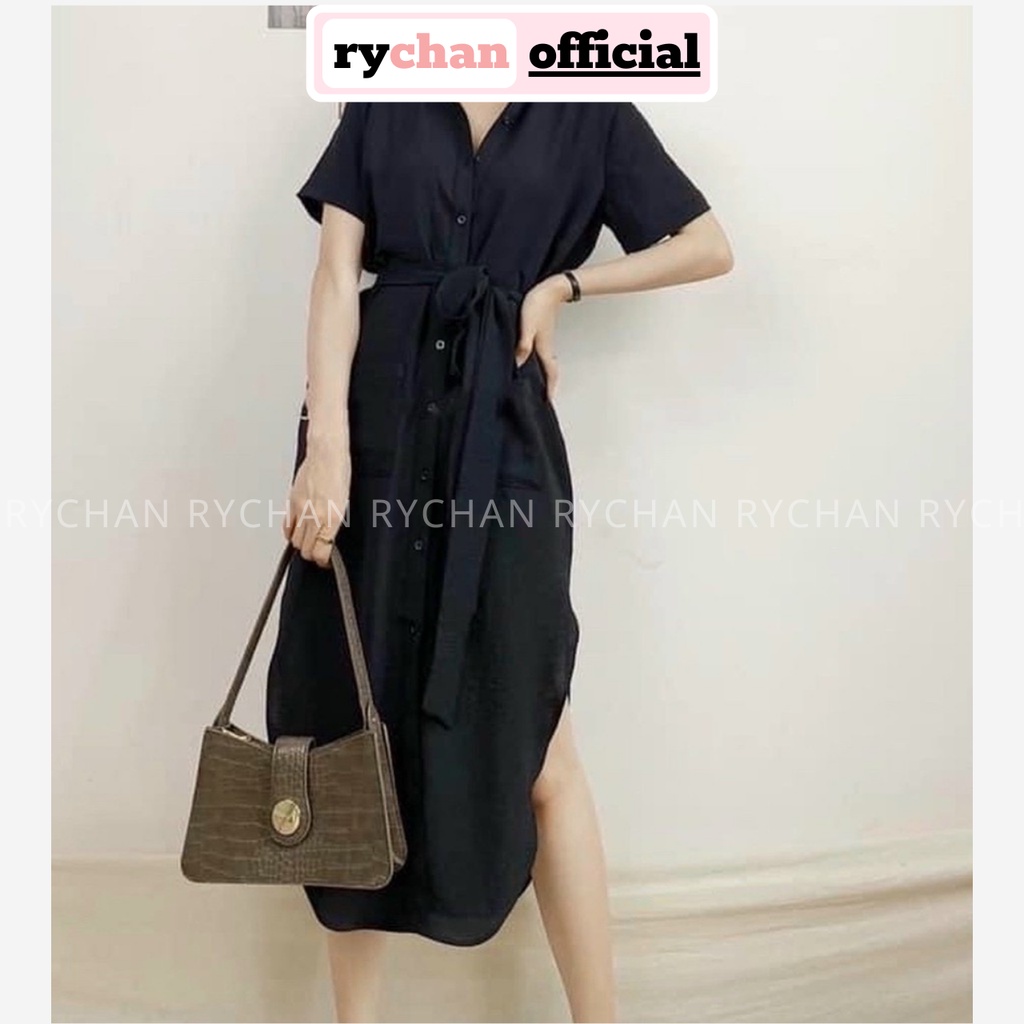 Đầm Suông Cổ Tàu Xẻ Tà 2 Bên Kèm Dây Buộc Eo [Ảnh Thật Cuối] - DS0101