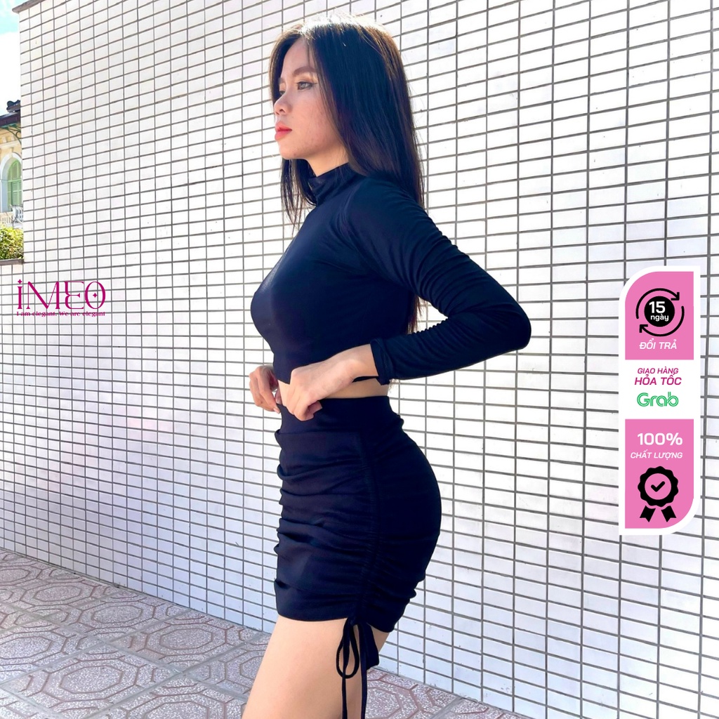 Áo thun nữ croptop ôm BODY áo thun tay dài cổ lọ màu trơn IMEO - Chất thun co giãn thoáng mịn mát thấm hút mồ Hôi