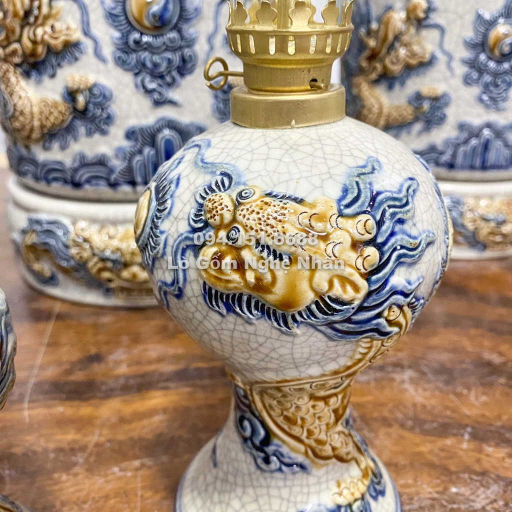Đèn Thờ Cúng Men Rạn Váy Tròn Rồng - Váy Vuông Sen Bát Tràng - Nghệ nhân Chế Tác