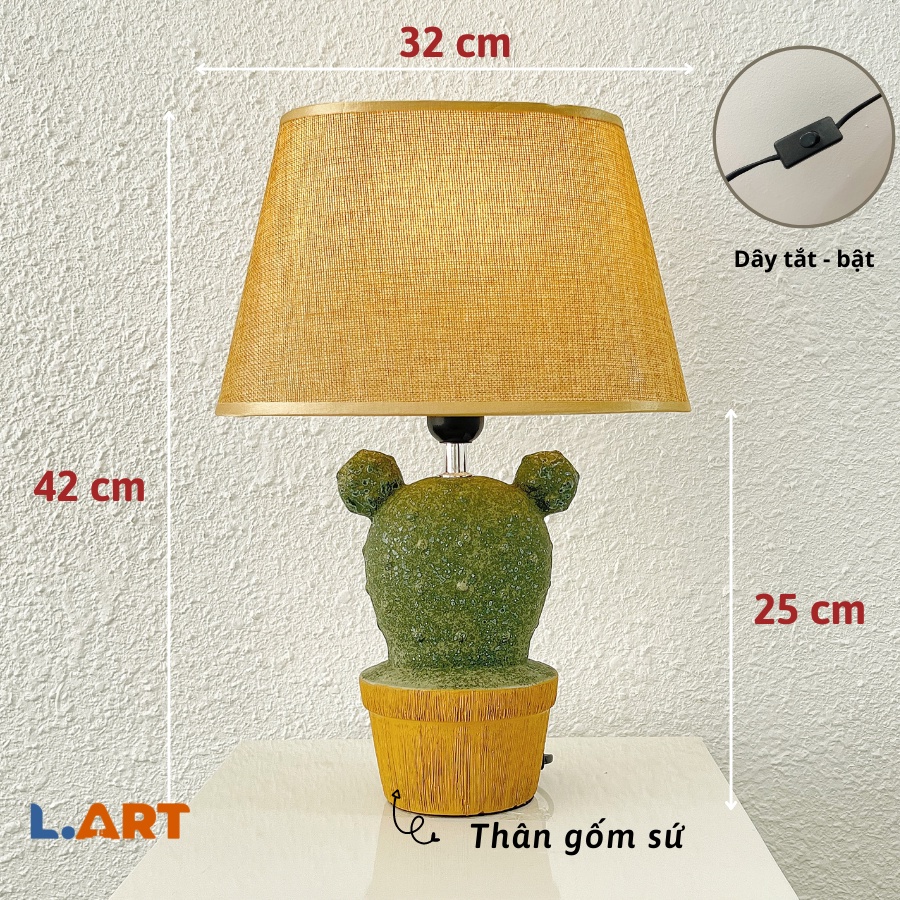 Đèn bàn ngủ LART 17512 thân hình bình xương rồng có 2 nhánh độc đáo với dây tắt bật dùng nhiều loại bóng