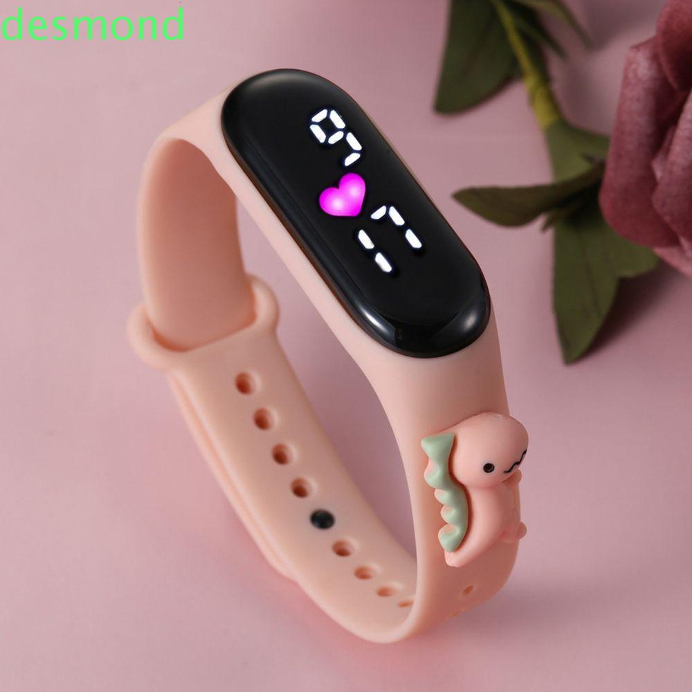 Đồng hồ đeo tay điện tử DESMOND chống nước thiết kế hoạt hình khủng long/cây xương rồng/cây xương rồng có đèn LED cảm ứng nhiều màu cho trẻ em