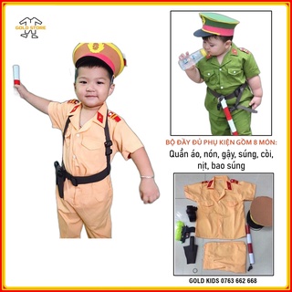 Bộ quần áo công an trẻ em đầy đủ phụ kiện - Bộ đồ công an cho bé từ 1- 8 tuổi