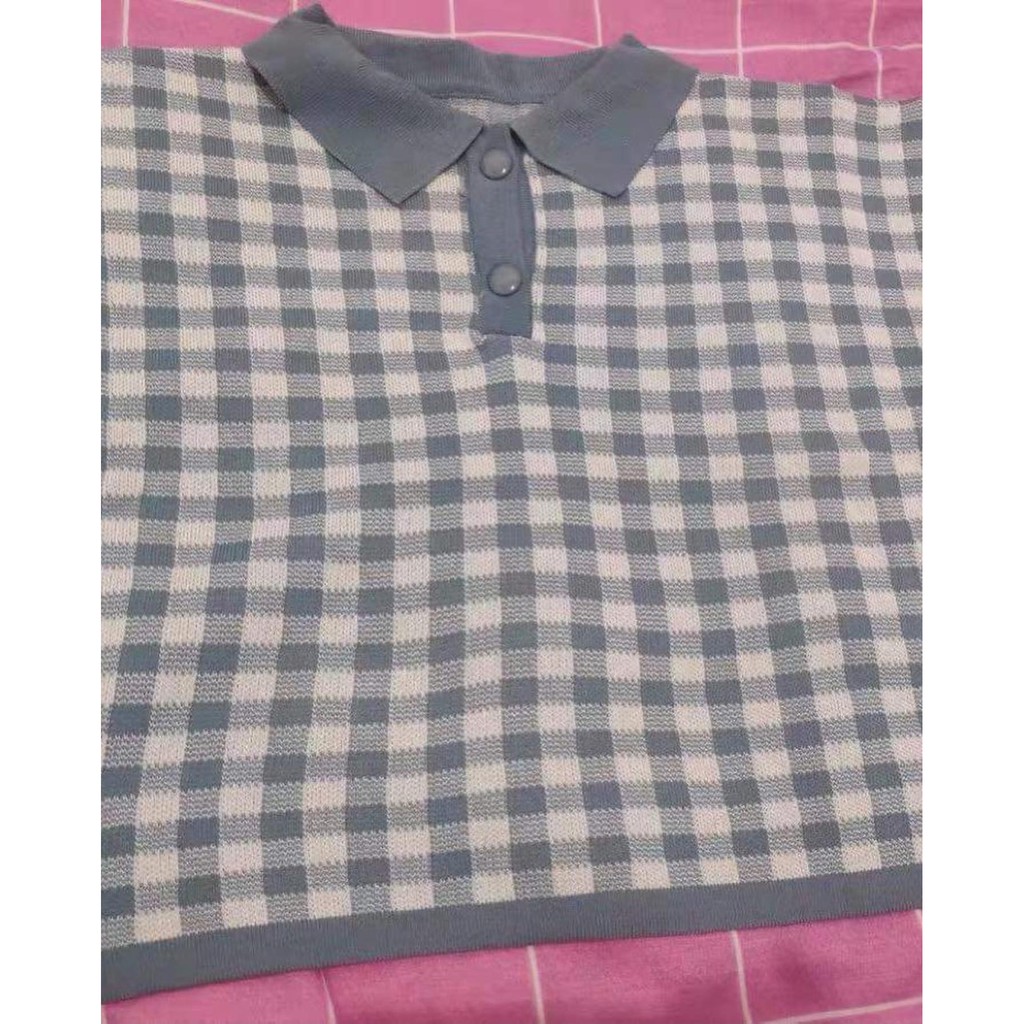Áo Sweater Ngắn Tay Họa Tiết Sọc Caro Phong Cách Retro Hàn Quốc 2021 Cho Nữ | BigBuy360 - bigbuy360.vn