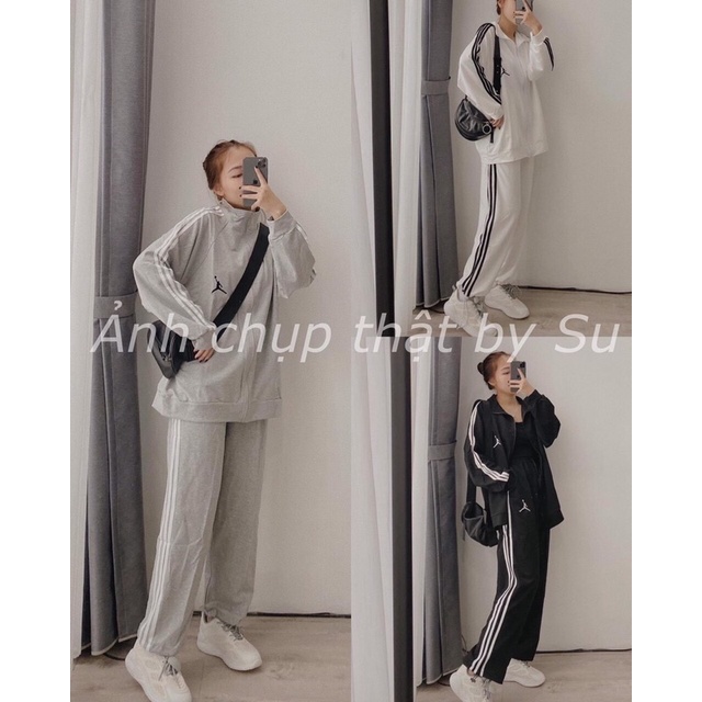 Set 3 Sọc Bóng Rổ LYSTORE Nữ [FREESHIP]  Bộ đồ thể thao thu đông sporty năng động màu ĐEN | TRẮNG | XÁM Ulzzang