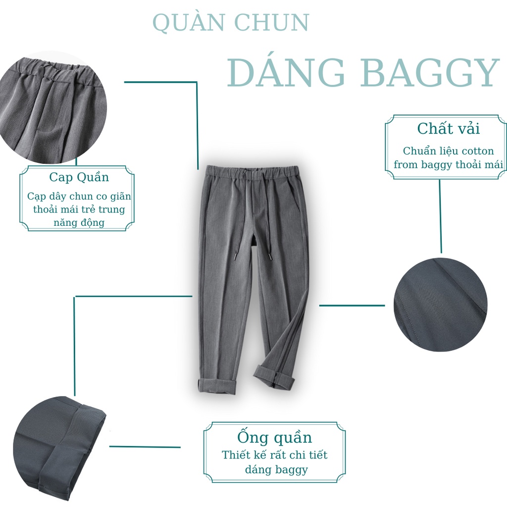 Quần âu CẠP CHUN cấp công sở Hàn Quốc ống suông, quần baggy nam ống rộng dáng âu phong cách ulzzang