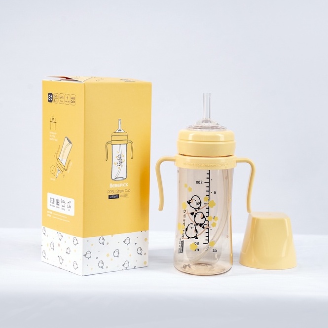 Bình Bebepick bình ống hút tay cầm Chim vàng size 150ml - 250ml