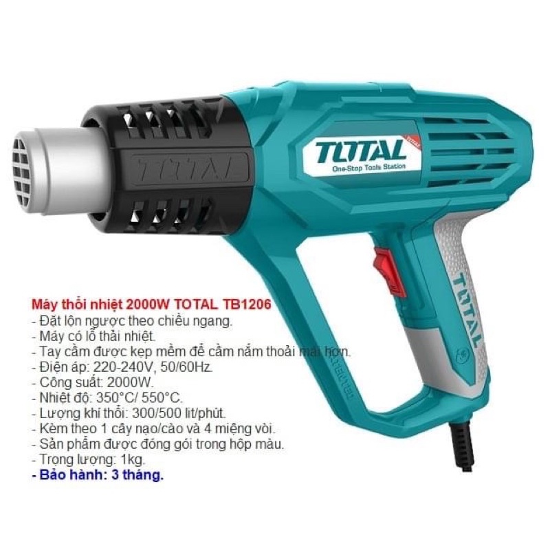 TOTAL Máy Thổi Nhiệt 2000W TB1206 (Cam kết Chính Hãng 100%)