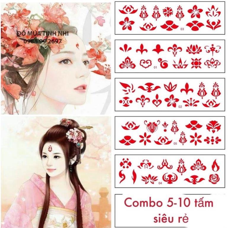 Combo 4 tấm hình xăm dán chu sa dán trán cổ trang Trung Quốc size 12 hình/ tấm ĐỒ MÚA TỊNH NHI
