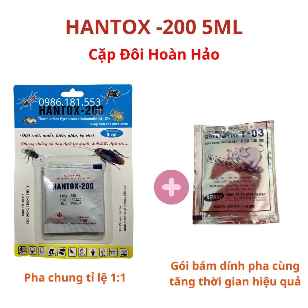 Combo 5 Gói HANTOX-200 5ML Tặng 1 Gói Bám Dính T03 Diệt Côn Trùng Ruồi Mạt Dĩn Mòng Ve Ghẻ Trong Trang Trại Và Gia Đình