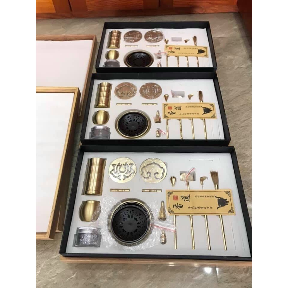 Bộ dụng cụ đốt trầm hương cao cấp chất liệu đồng nguyên khối, dùng để xông đốt trầm, lư xông quà tặng sang trọng độc đáo