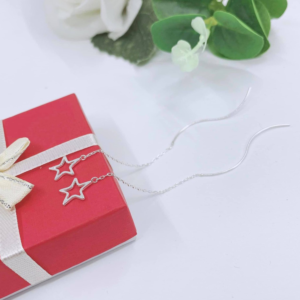 Bông tai nữ bạc ta dáng dài ngôi sao  - Khuyên tai nữ bạc ta dáng dài - Trang sức bạc 9999