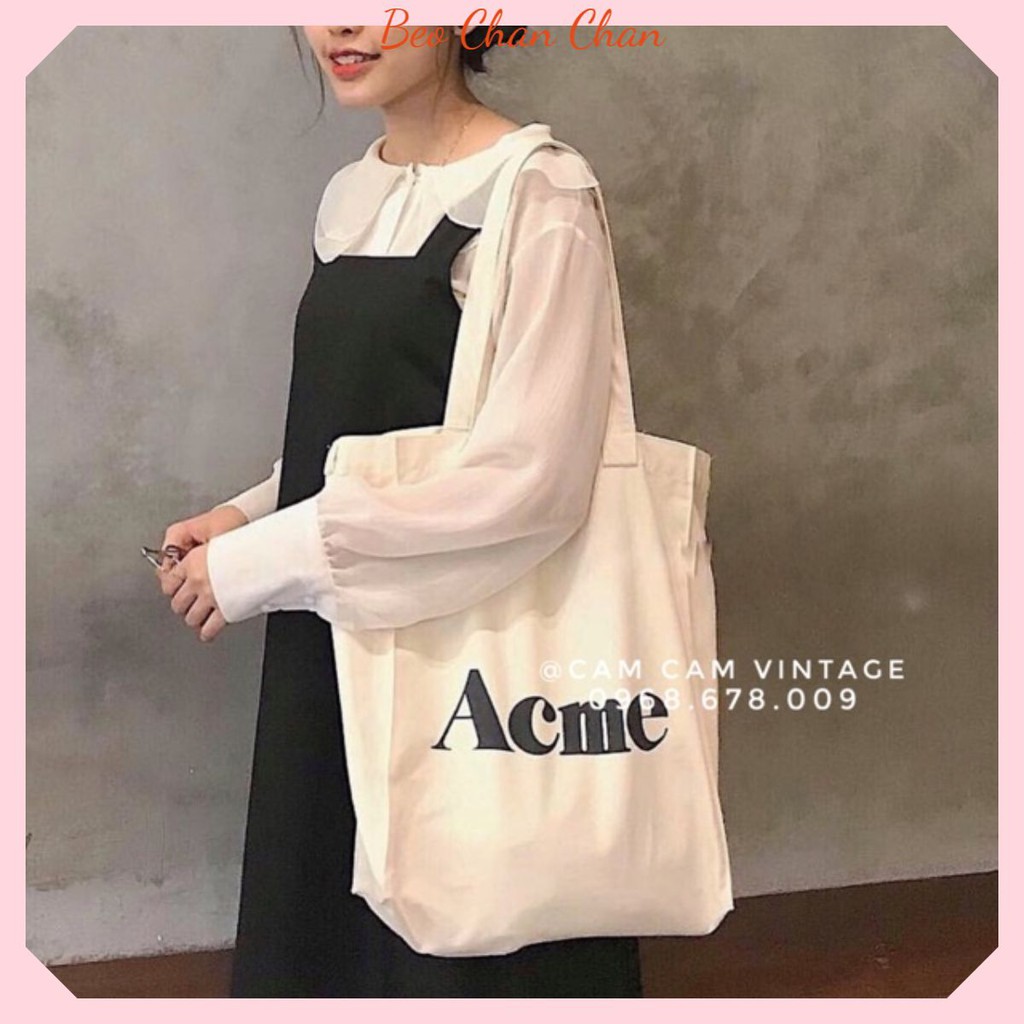 TÚI TOTE TRẮNG SỮA ĐÁY VUÔNG CỚ LỚN TÚI VẢI ULZZANG TÚI VẢI ĐEO VAI VINTAGE ACME