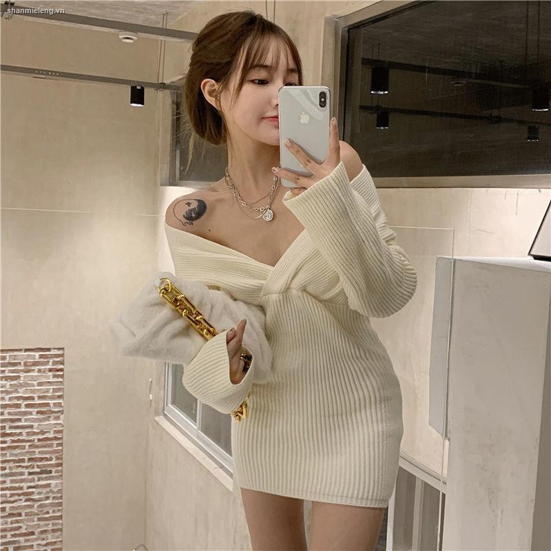 Đầm Dáng Chữ A Tay Dài Hở Vai Gợi Cảm Thời Trang Thu Đông Cho Nữ