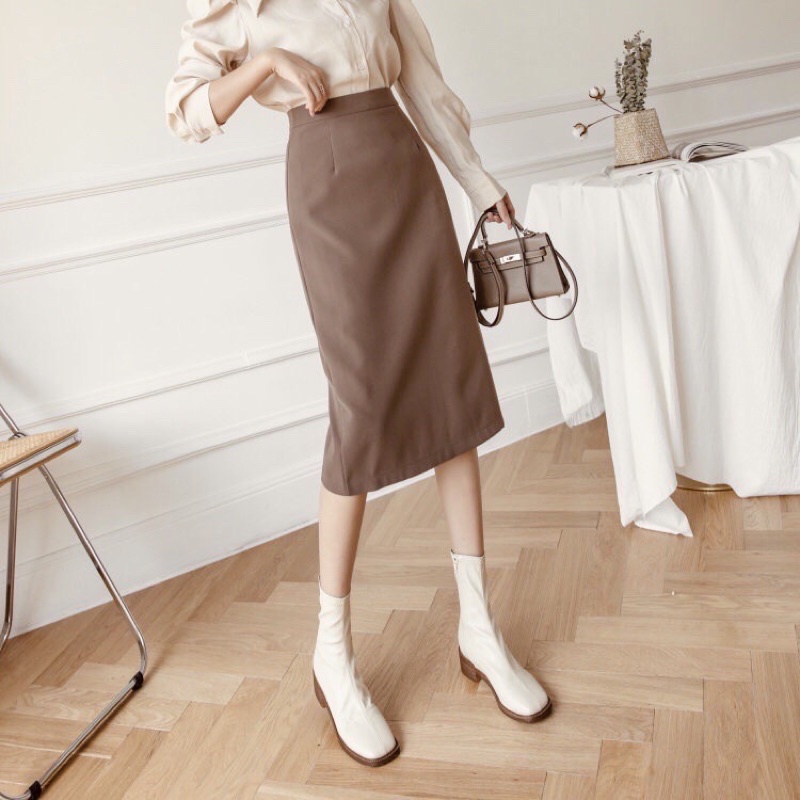 Chân váy chữ a công sở lưng cao dáng dài, chân váy công sở dài bigsize GUAN
