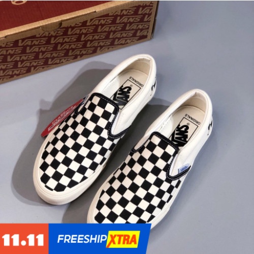 Giày Lười Slipon Nam Nữ - Giày Vans Caro Vải Đen Trắng Lót Da | BigBuy360 - bigbuy360.vn