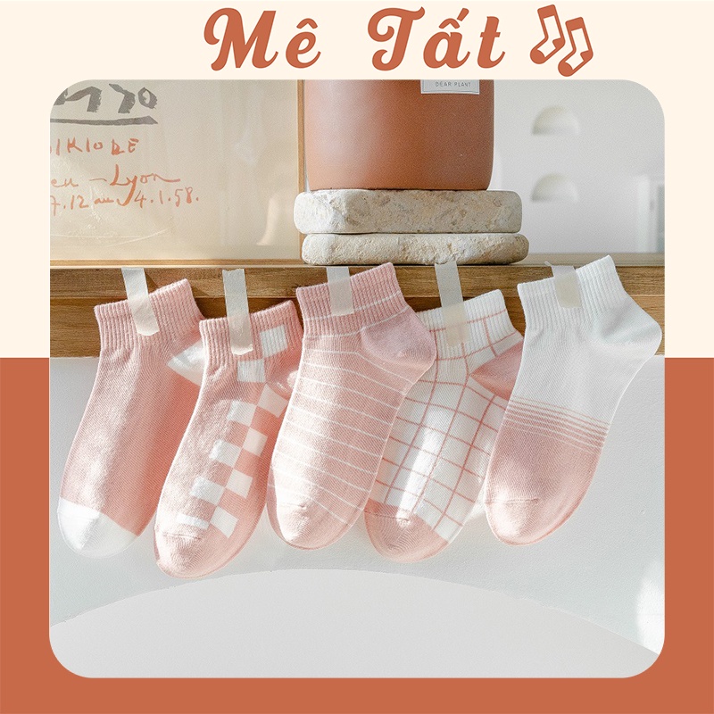 Tất nữ cổ ngắn, set 5 đôi vớ nữ cổ ngắn METAT họa tiết basic xinh xắn phong cách Hàn Quốc T11E