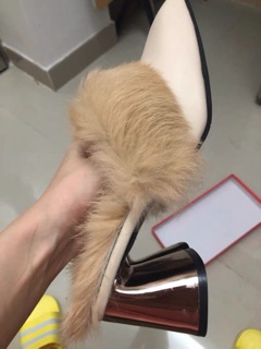 Giầy sục nữ lông vũ đế cách tân 7cm