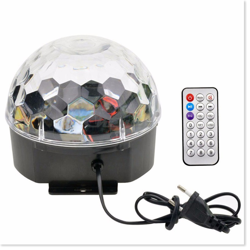 Đèn nháy led trang trí, Đèn LED Quả Cầu Cảm Ứng Xoay Pha Lê 7 Màu Nhấp Nháy Theo Nhạc