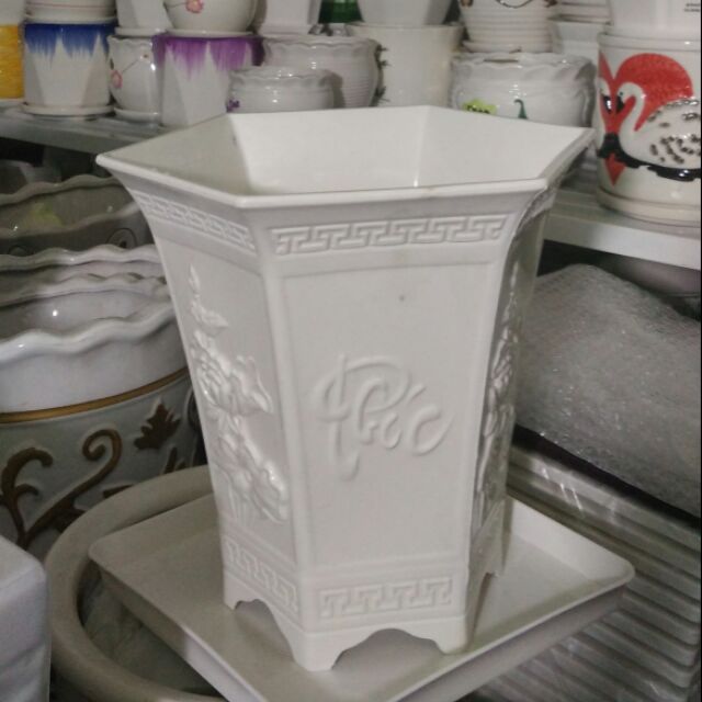 CHẬU NHỰA  TRỒNG CÂY LỤC GIÁC  PHÚC LỘC THỌ CAO 30CM RỘNG 28CM