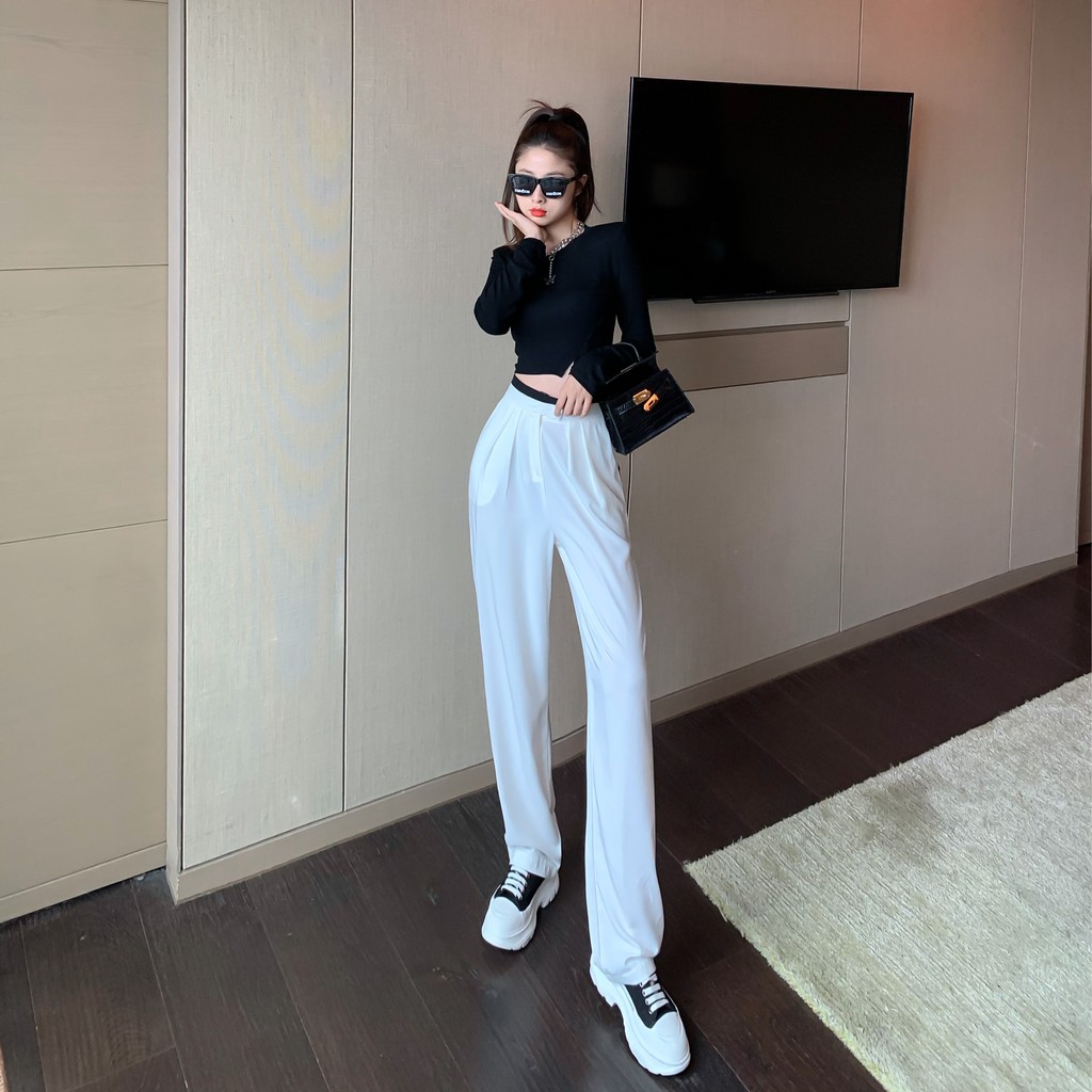 Quần Dài Lưng Cao Ống Rộng Phong Cách Hàn Quốc Cho Nữ | BigBuy360 - bigbuy360.vn