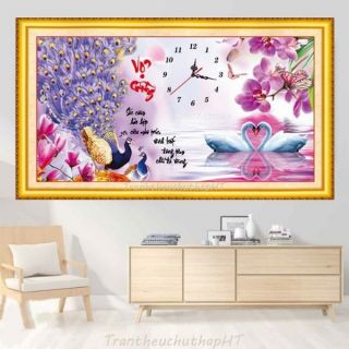 Tranh thêu chữ thập 3D Đồng hồ Vợ Chồng 65x38cm LV3162