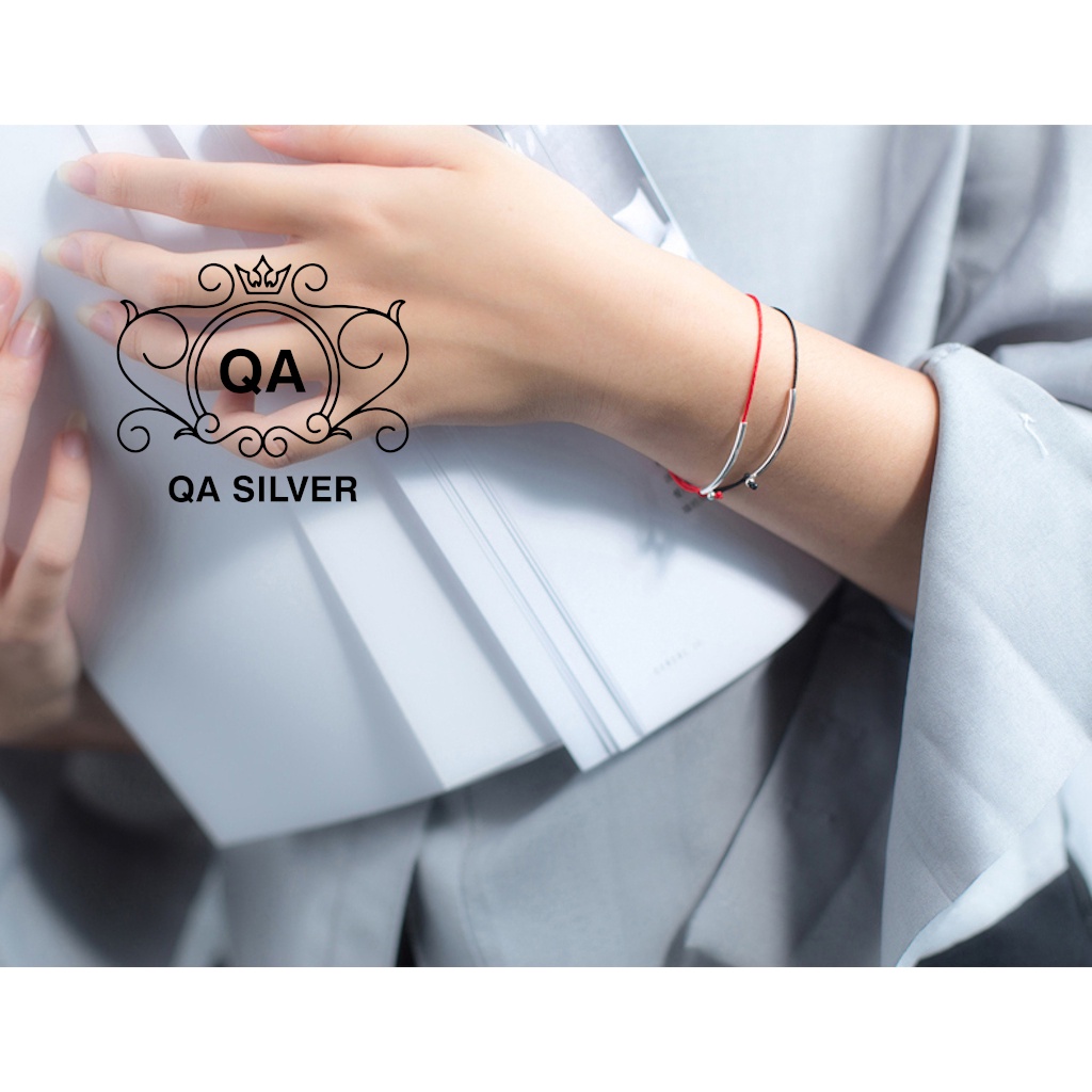 Vòng tay charm bạc 925 lắc nữ mặt ống dây chỉ đỏ may mắn S925 GEOMETRIC Lucky Silver Bracelet QA SILVER BR180504