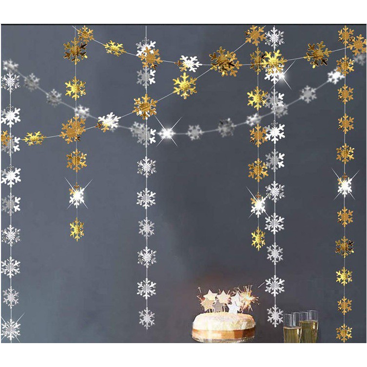 Dây bông tuyết noel trang trí cây thông lấp lánh