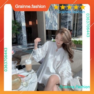 Áo sơ mi nữ trắng cổ tàu 👗 áo sơmi dài tay nhúm ulzzang 💎👗👑-gnfshop