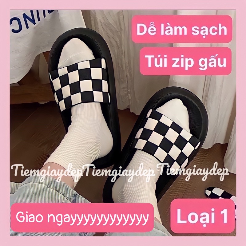 Dép bánh mì,dép quai ngang nam nữ kẻ caro dễ thương phong cách Ulzzang