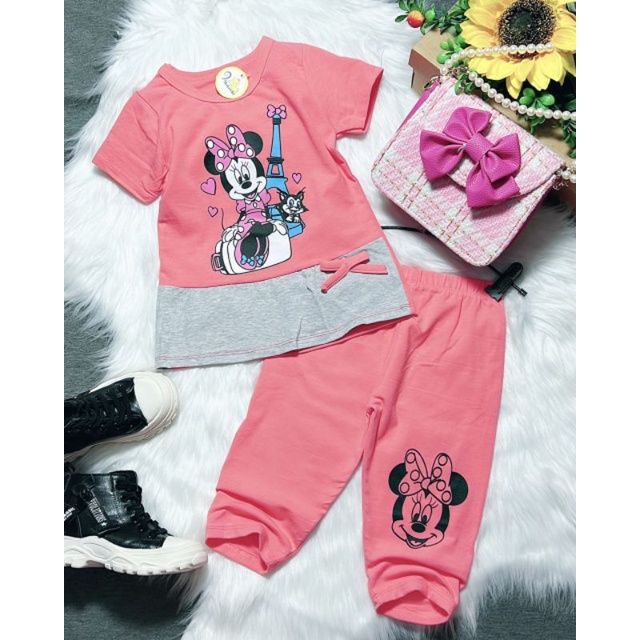 Bộ lửng ngố tay cộc cho bé gái thun cotton 4 chiều mềm mát