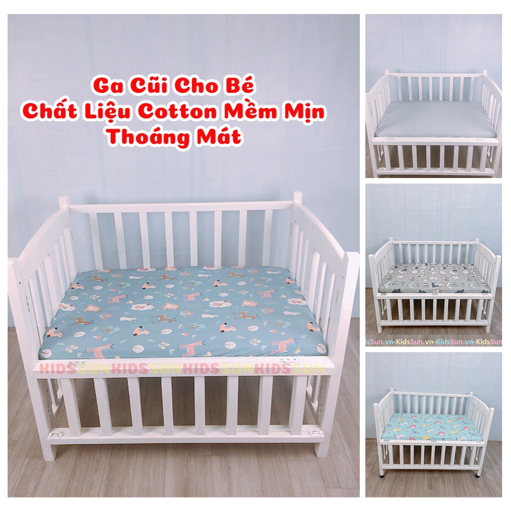 Ga Cũi Cho Bé Dạng Chun Bọc Đệm KIDSSUN Chất Liệu Cotton 100% Mềm Mịn