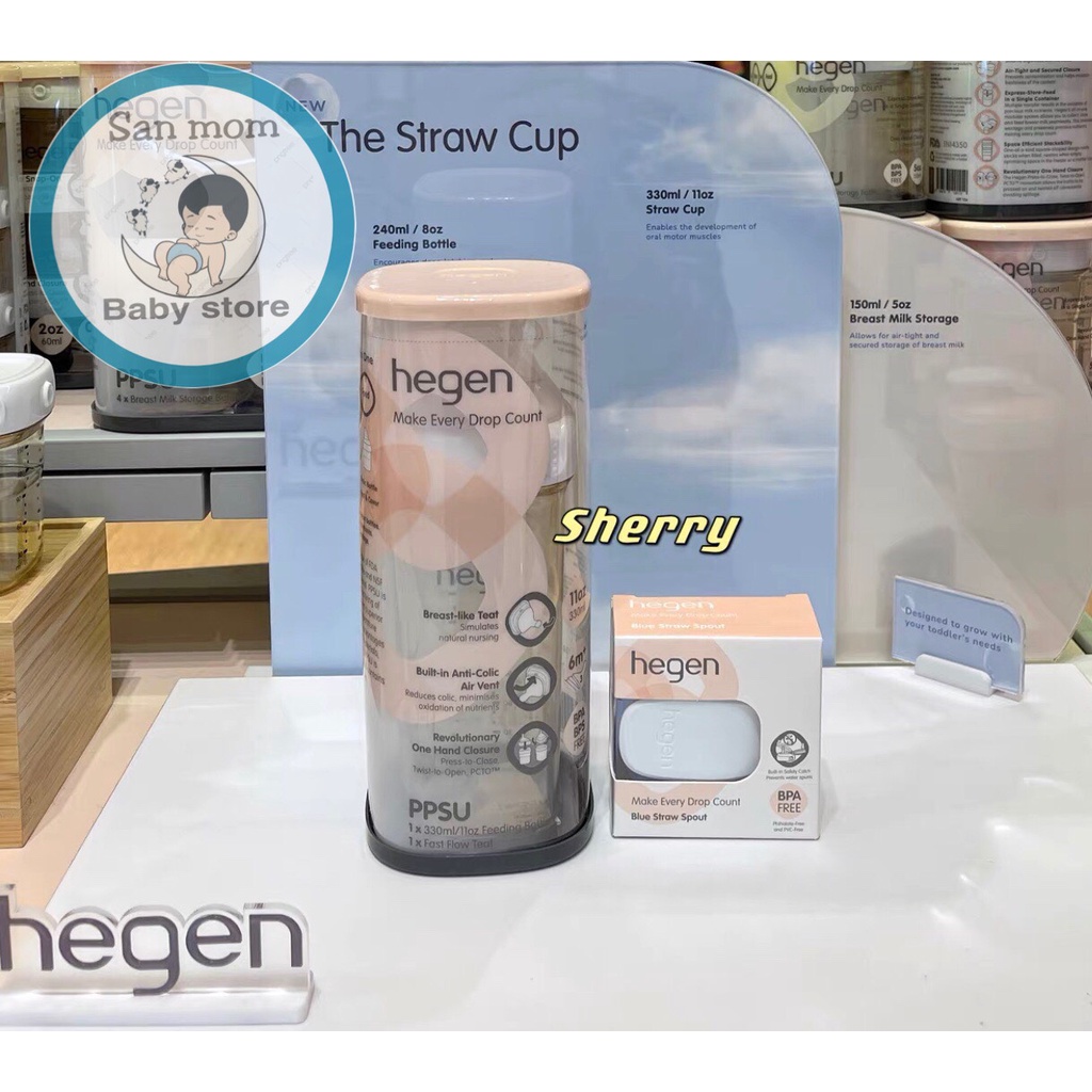 Bình Tập Uống Hegen Chính Hãng Singapore Nhựa PPSU 330ml Có Van Chống Sặc, Bé Có Thể Nằm Uống Mọi Tư Thế