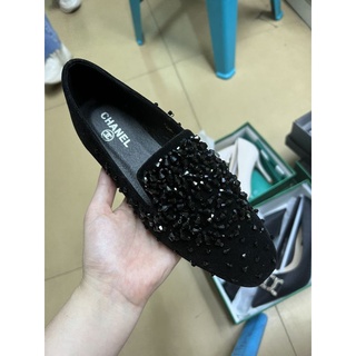 Giày lười slipon nhung đính đá (kèm ảnh thật)