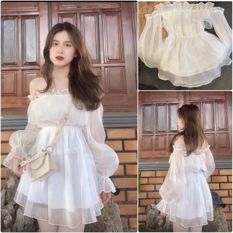 Áo Trễ Vai Bánh Bèo , May 2 Lớp Siêu Xinh