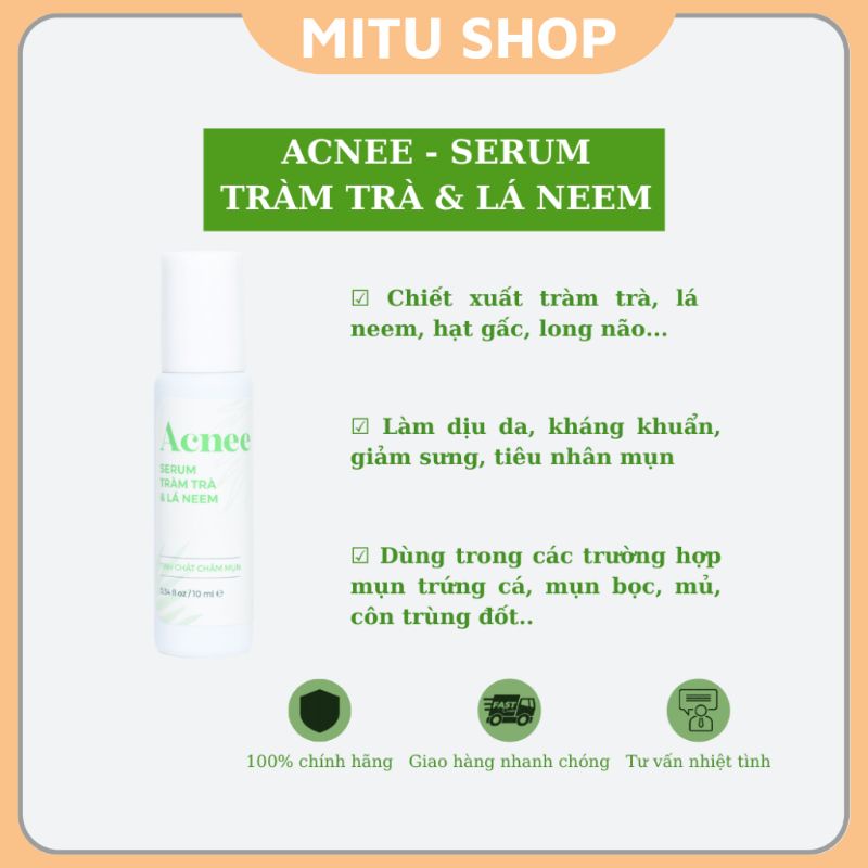 Serum Tràm Trà &amp; Lá Neem - Tinh chất chấm mụn Acnee Laco giảm sưng viêm, tiêu nhân mụn, hiệu quả ngay từ lần đầu sử dụng