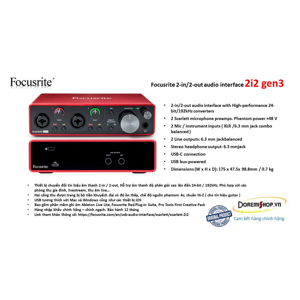 Thiết bị chuyển đổi tín hiệu âm thanh audio interface Focusrite Scarlett 2i2 gen 3