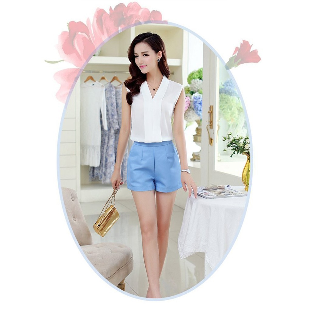 Áo cộc tay cổ chữ V thời trang cho nữ