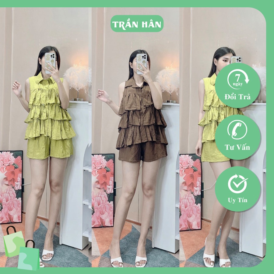 Set bộ nữ bèo tầng sát nách mix quần ống rộng thời trangI Trần Hân Shop 4012317