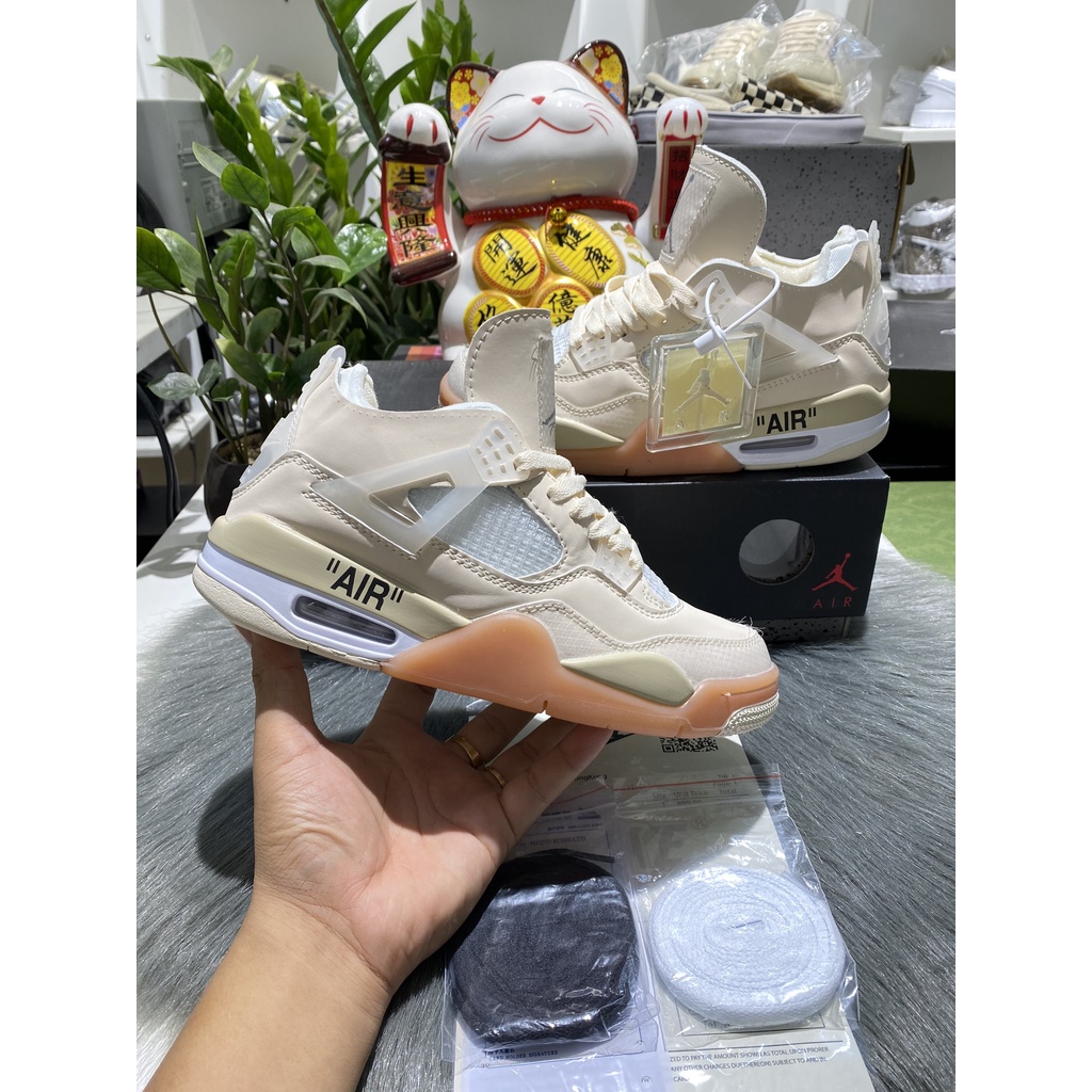 [Full box+bill] Giày Sneaker Jordan4 cao cổ màu be hàng 11 full box bill và hộp bảo vệ