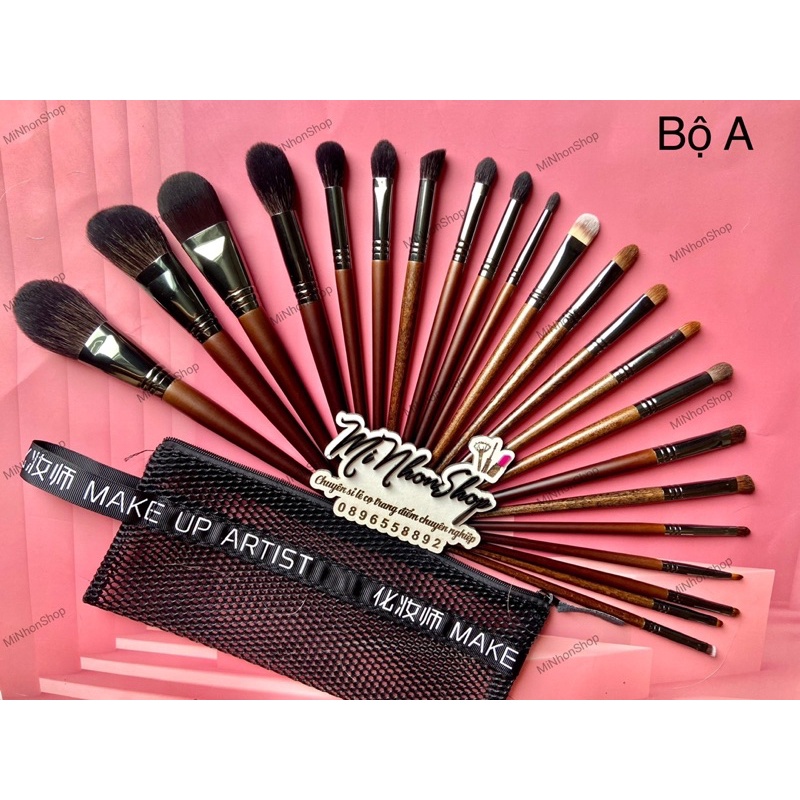 BIG SALE Bộ cọ 22 cây lông thú tự nhiên cán gỗ cho trang điểm chuyên nghiệp và cá nhân Pro