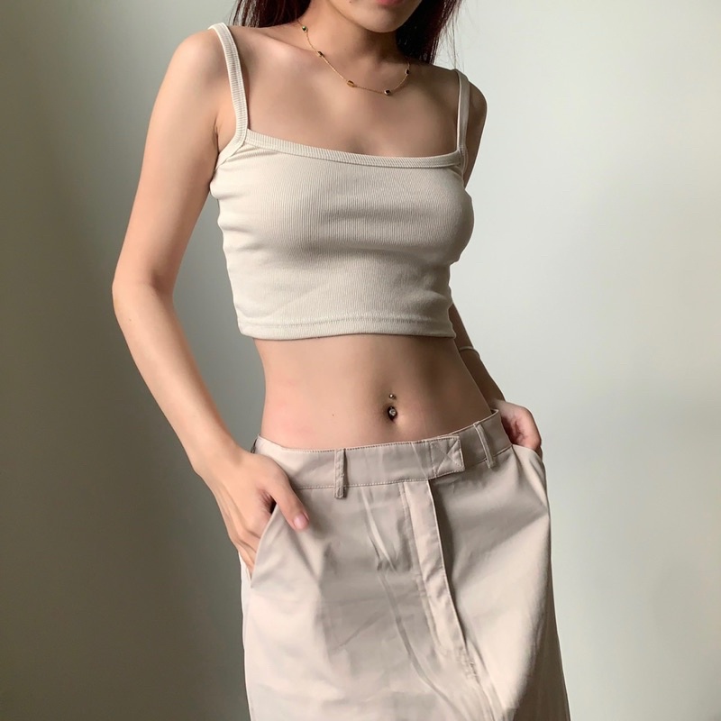 ADDSOMESUGAR Áo dây khoét lưng vải thun gân