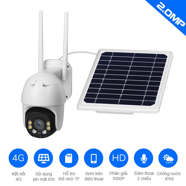 Camera năng lượng mặt trời SIM 4G 1080P  Âm Thanh Hai Chiều PTZ Xoay thông minh 360 | BigBuy360 - bigbuy360.vn