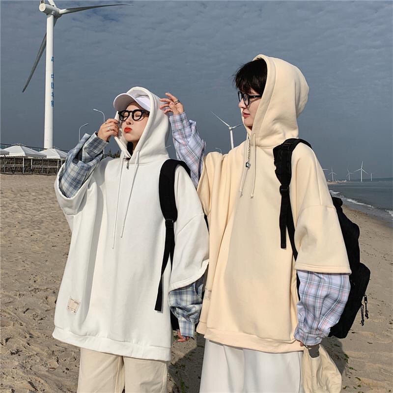 Áo Hoodie Giả Hai Lớp Dáng Rộng Phong Cách Hong Kong Thời Trang Mùa Đông Cho Nam
