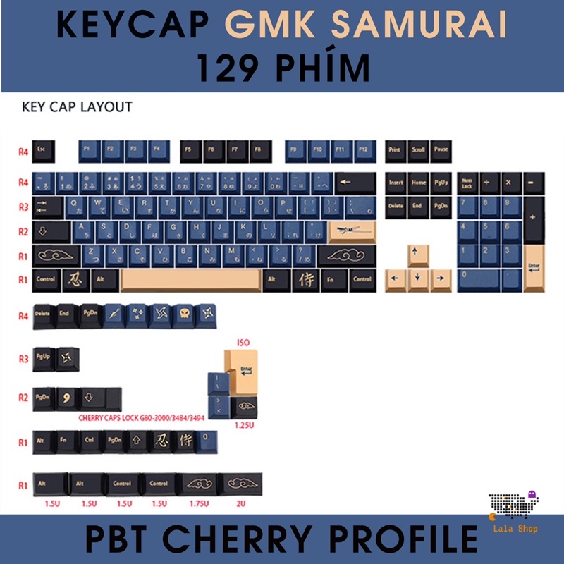 KEYCAP PBT CHERRY GMK SAMURAI 129 PHÍM CHO BÀN PHÍM CƠ